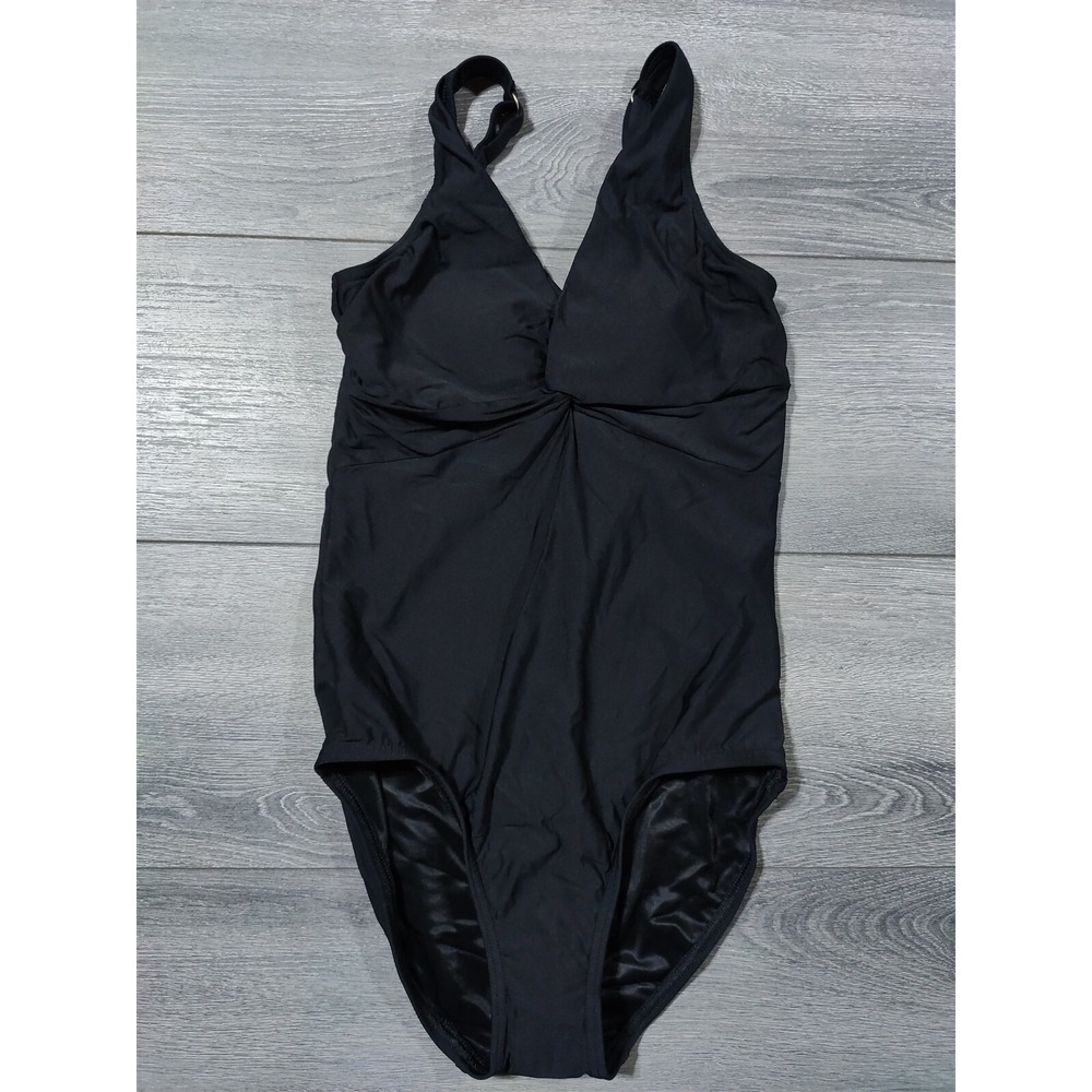 Lands' End One Piece Swimsuit Womens Size 2 Tall Black V-Neck Adjustable Straps